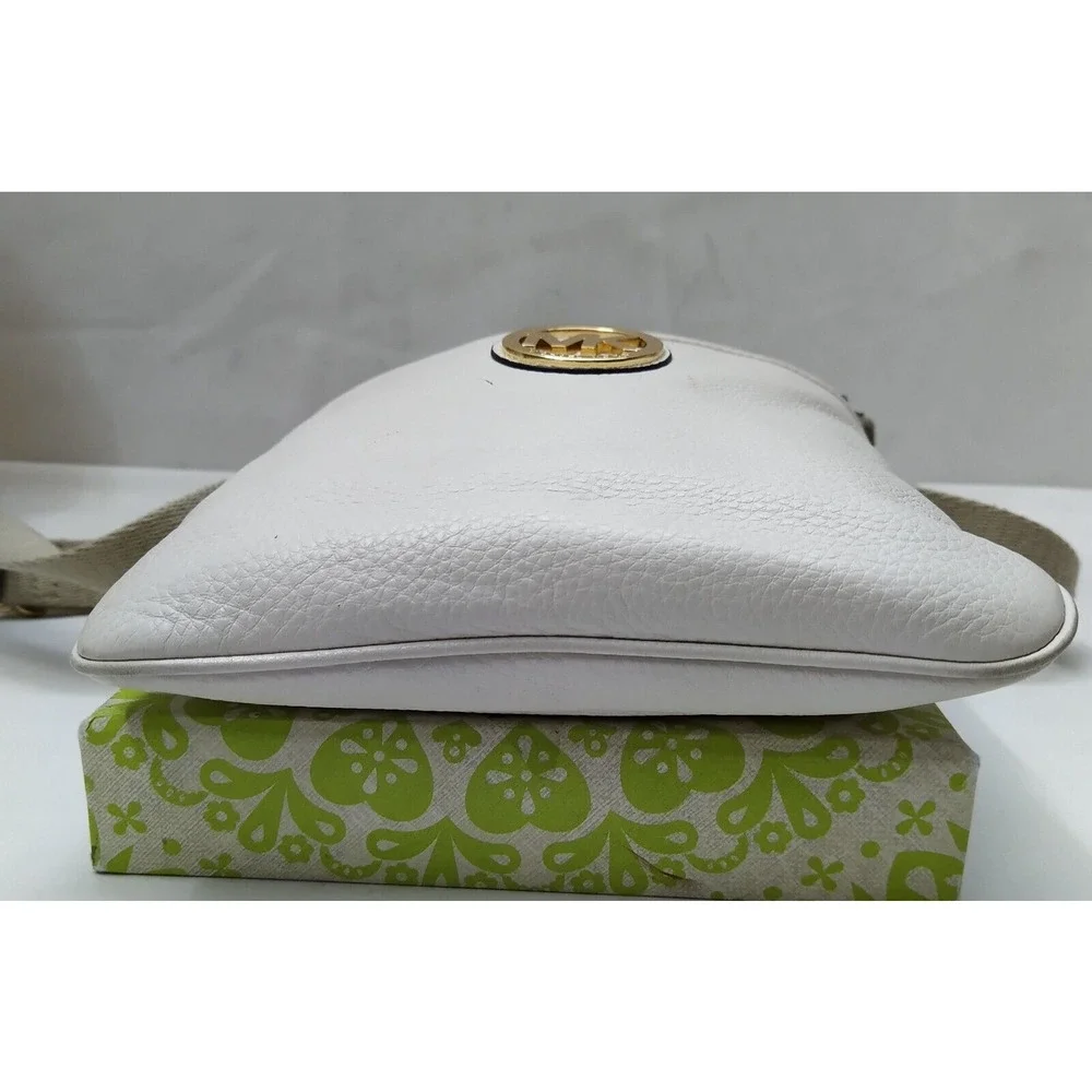 Michael Kors White Leather Round Logo Crossbody Bag